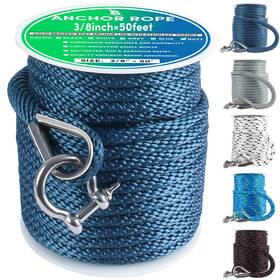 Veithi 727238798218 Premium Anchor Rope 50 Ft X 3/8 Inch Solid Braid Mfp Line Boat Ma