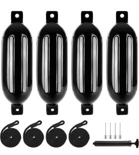 G14.5 Veithi 4 New Ribbed Boat Fenders 4.5 Inch X 16 Black Twin Eye Bumpers Mooring Protection