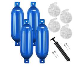 Vivohome Vh442-bl Vinyl Ribbed Boat Fenders 4 Pack Bumpers With Ropes