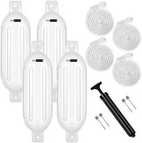 Vh442-wh Vivohome 4 Pack Vinyl Ribbed Boat Fenders Bumpers With Ropes Needles And Pump White