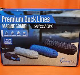 Wavesrx 643570101670 Premium Boat And Pontoon Dock Lines 5/8 Inch By 25ft Marine Grade Color Blue Lot Of 2