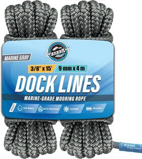 Wrxdl38x15mg Wavesrx 2pk Tr Dock Line 3/8 Inch X15ft - Marine Grey