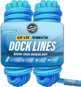 Wavesrx Wrxfl58x25lb 2pk Tr Ob Inch Open Box Dock Line 5/8ftft X 25ft - Lagoon Blue