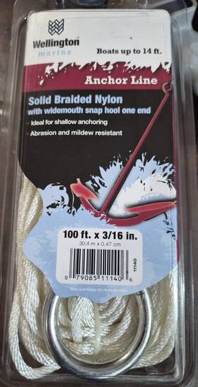 11140 Wellington Marine Anchor Line Solid Braided Nylon 100 Ft X 3/16ftft