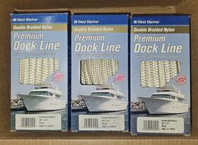 West Marine 025282030569 New Lot Of 3 Dock Lines 3/8 Inch X 15ft Double Braided Nylon