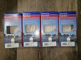 West Marine 025282030644 New Lot Of 4 Dock Lines 3/8 Inch X 10ft 3-strand Nylon With Red Gold Tracer