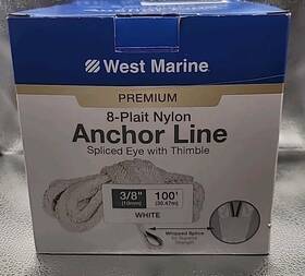 20487690 West Marine 8 Plait Nylon Spliced Eye With Timble 3/8 10mm 100ft 30.47m White