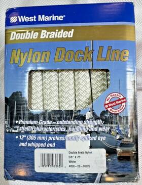 4050-20-00025 West Marine Premium Double Braided Nylon Dock Line White 5/8 Inch 25 Feet