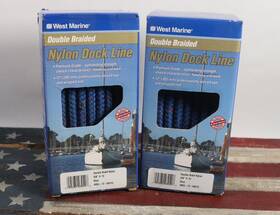 4053-12-00015 West Marine Lot Of 2 Double Braided Nylon Dock Line 3/8 Inch X 15ft Rope Blue
