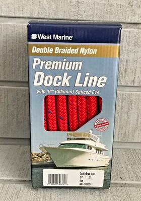 4061-12-00025 West Marine Premium Dock Line Red 3/8 Inch X 25ft With 12 Spliced Eye Nib