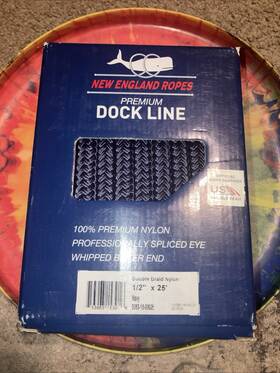 5063-16-00025 West Marine New England Ropes Blue 1/2 Inch X 25 Splice Eye Double Braid Nylon Dock Line