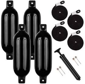 Fzqheise-8.5 Xgeek 8.5 Inch X27 Ribbed Marine Boat Fenders Vinyl Bumper Dock Shield Protection 4x Black