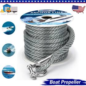 Yp-25062006a Young Props 1 Roll 3/8 Inch X 50ft Anchor Rope Braided Line Solid Braid Mfp Boat Grey