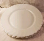 - Arcopal Victoria 10 3/4" Dinner Plates France Glass Scalloped Edge Blue Line. Fixed Price $24.00.