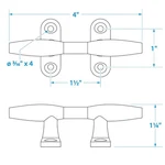 Seachoice 30481 Chrome Plated Zinc Hollow Base Cleat 4". Fixed Price $31.08.