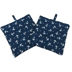 New- 2 Handmade Potholders, Navy Blue With Anchors, Boating, Galley, Nautical. Fixed Price $18.95.