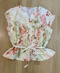 Emma James Floral Linen Peplum Top Women Size 14 Cap Sleeve Coquette Girly. Fixed Price $10.73.