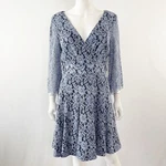 Eliza J Blue Lace A-line Dress Size 10 3/4 Sleeve V-neck Knee Length Modest. Fixed Price $19.99.