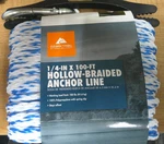 Ozark Trail Anchor Line 1/4" X 100' Braided Polypropylene Blue White Spring Hook. Fixed Price $13.99.