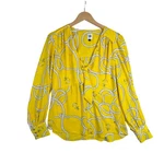 Cabi Reef Knot Rope/anchor Print Long Sleeve Blouse Size Large Yellow/white. Fixed Price $29.88.