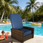 Outdoor Swivel Recliner Chair, Pe Rattan, Steel Frame, Dark Blue. Fixed Price $580.78.