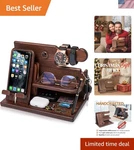 Multi-functional Bourbon Brown Wood Phone Dock Organize Your Essentials. Fixed Price $70.99.