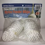West Marine Three Strand Nylon Fender Whips One Pair 3/8" White 9'. Fixed Price $10.00.