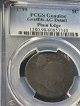 1795 Liberty Cap Large Cent *plain Edge* 1C Pcgs Ag Detail #330 About Good Ecc&c. Fixed Price $320.00.