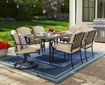 7-PIECE Outdoor Patio Dining Table Chairs Set Dark Brown Steel Cushions Swivel. Fixed Price $543.95.
