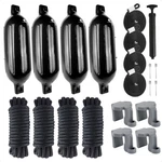 Boat Fenders Complete Set, Black 6.5"X23", Includes Dock Lines And Clip. Fixed Price $74.00.