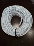 3/8" X 100 ' Coil Premium White W/ Blue Tracer Solid Braid Nylon Utiliy Rope. Fixed Price $22.00.