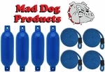 (4) Blue 6.5 X 23 Inflatable Boat Fender Buoys & Lines - Made Usa. Fixed Price $59.99.