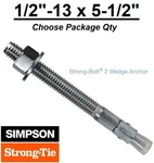 1/2"-13 X 5-1/2" Simpson Strong Bolt Ii Concrete Wedge Anchor STB2-50512. Fixed Price $148.77.