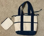 Tote Bag Ivory Blue Matching Wristlet Anchor Print Lining 13 X 10" Boater. Fixed Price $21.14.