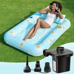 Inflatable Tanning Pool Float 70X46 With Pillow, 2 Cup Holders, Pump, Blue Daisy. Fixed Price $97.99.