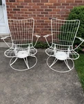 Vintage Mid-century Modern Homecrest White Wire Swivel Rocker Lounge Chair Pair. Fixed Price $1350.00.