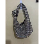 Madison West Iridescent Rhinestone Mesh Knotted Hobo Bag Silver Shimmer Evening. Fixed Price $68.00.