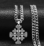 New Christian Catholic Jerusalem Cross Pendant Chain Five-fold Stainless Steel. Fixed Price $13.98.