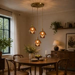 Amber Stained Glass Pendant Light Ceiling Mount Vintage Geometric Kitchen Island. Fixed Price $165.00.