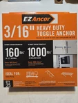 Ez Ancor 3/16" Heavy Duty Toggle Anchor 25PK Tension Strength 160LBS/DRYWALLS. Fixed Price $18.50.