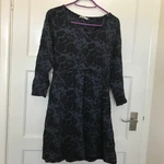 Tu Blue Floral Dress Uk 14 3/4 Sleeve Line Flared Cotton Mix Short. Fixed Price $10.79.