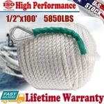 1/2"X100' Twisted Three Strand Nylon Anchor Rope Boat Dock Line Thimble 5850LBS. Fixed Price $29.99.