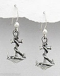 Solid Sterling Silver Rope Sail Ship Anchor Dangle Earrings 1.18" Long 2.4G. Fixed Price $36.95.