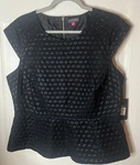 Nwt Vince Camuto Womens Sz 14 Cap Sleeve Textured Black Dots Peplum Top Gold Zip. Fixed Price $9.95.