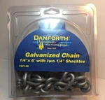 Anchor Lead Chain With Shackles 1/4" X 6' Galvanized Two New Nib. Fixed Price $29.99.