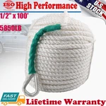 Anchor Rope Dock Line 1/2" X 100' 3 Strand Braided Nylon White 5850LBS + Timble. Fixed Price $29.99.